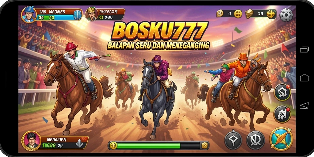 Screenshot gameplay seru di BOSKU777 menampilkan aksi balapan yang mendebarkan.