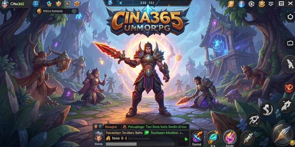 Screenshot utama CINA365 menampilkan pertempuran seru dalam gameplay MMORPG.