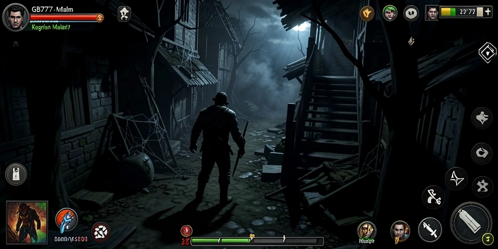 Tampilan gameplay menyeramkan di dalam kegelapan yang mencekam.