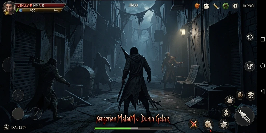 Tampilan gameplay menegangkan dari JIN33 dengan suasana Horror yang kelam.