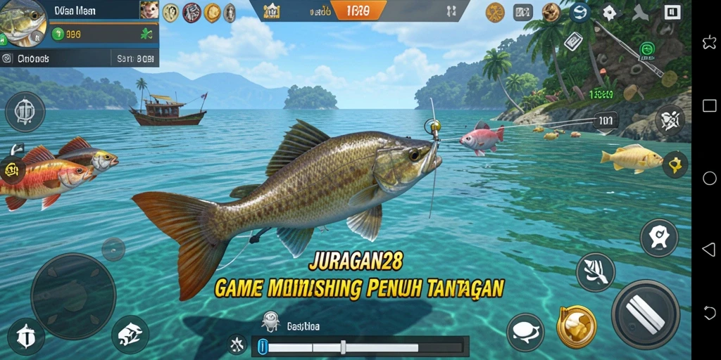 Gameplay JURAGAN28 yang mengasyikkan dengan aksi memancing seru.