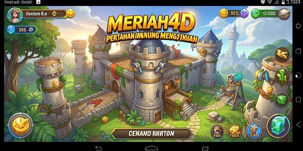 Tangkapan layar gameplay <strong>MERIAH4D</strong> menunjukkan aksi menara bertarung melawan gelombang musuh.