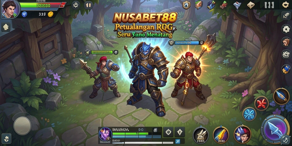 Screenshot NUSABET88 menampilkan karakter dalam pertempuran epik di dunia fantasi.