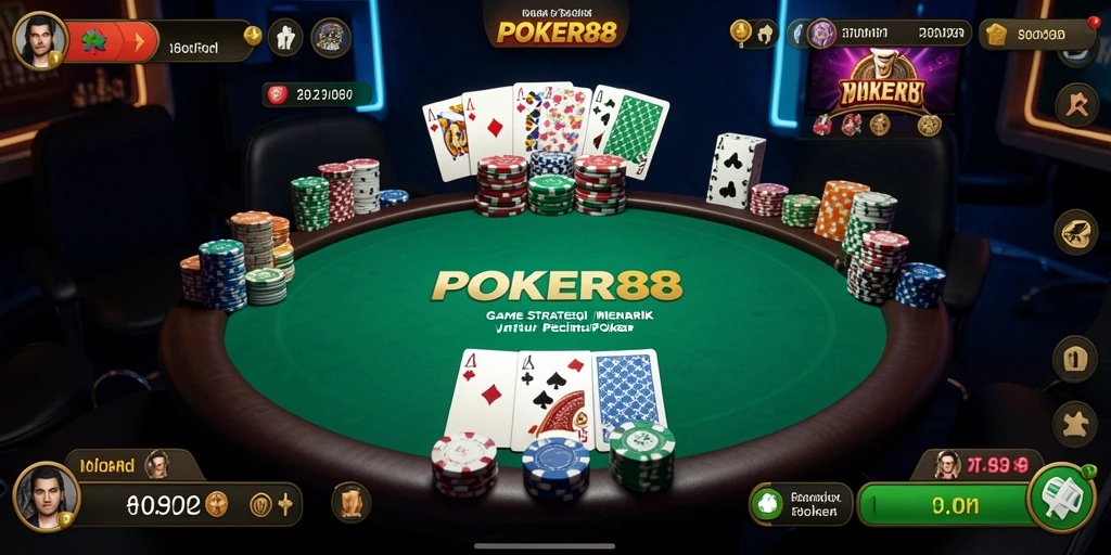 Tampilan yang menegangkan saat bermain POKER88 di meja poker.